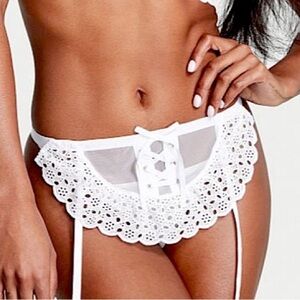 New! Victoria’s Secret Eyelet Thong Panty & Garter apron Skirt Set 10282